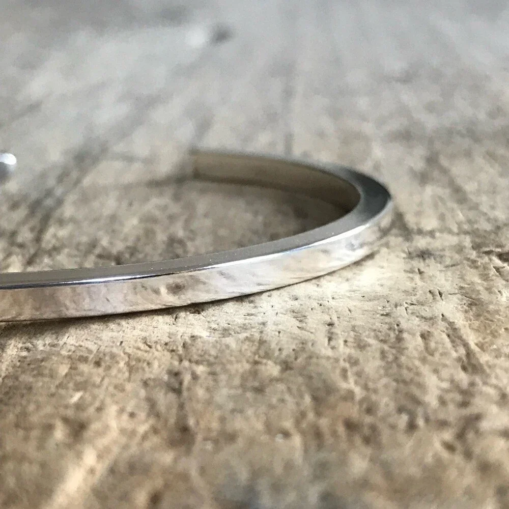 Shiny 925 Sterling Silver Square Open Cuff Bangle Bracelet Handmade -3mm Wide